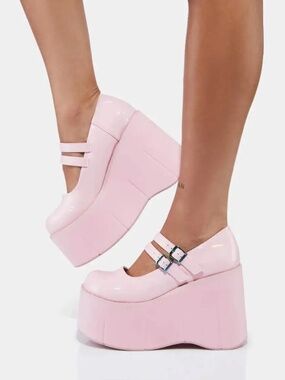 DEMONIA KERA-08 HOLOGRAPHIC PINK PLATFORM MARY JANES